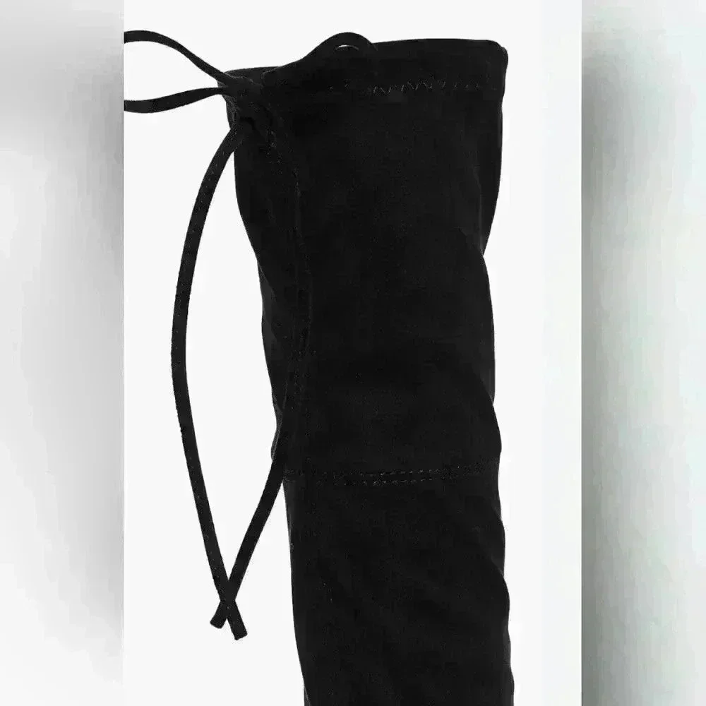 Boohoo Rebecca Block Heel Over The Knee Black Faux Suede Thigh High Boots Boot - Picture 3 of 3